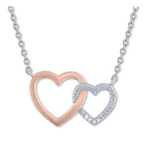 NWOT Diamond Accent Double Heart  Necklace in Sterling Silver